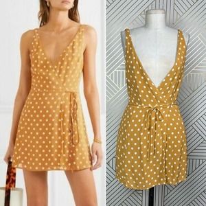 Reformation Anchorage Polka-Dot Wrap Dress in Yellow Size US Small